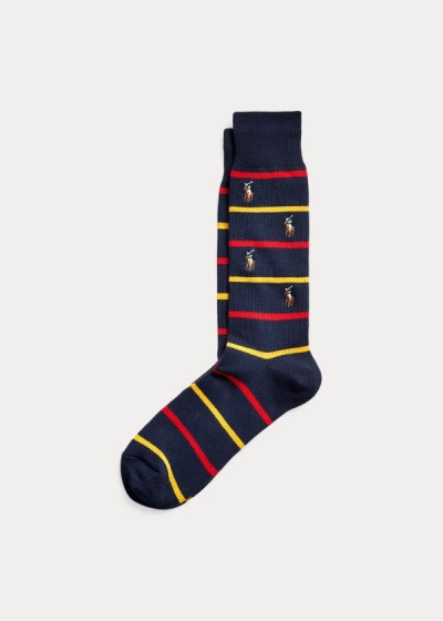 Men's Polo Ralph Lauren Striped Pony Crew Socks | 659734BSC